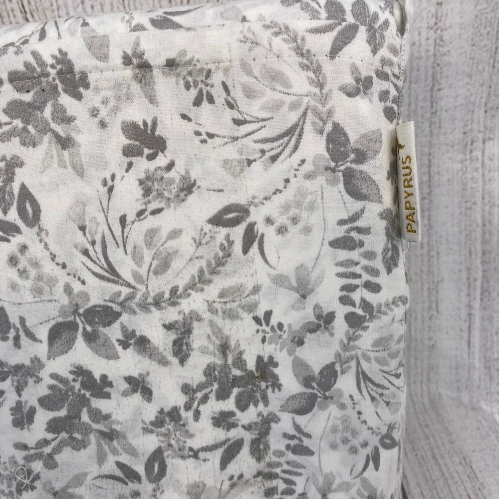 Papyrus Sheet Set Queen White Floral Spray Gray Botanical 100% Cotton Neutral